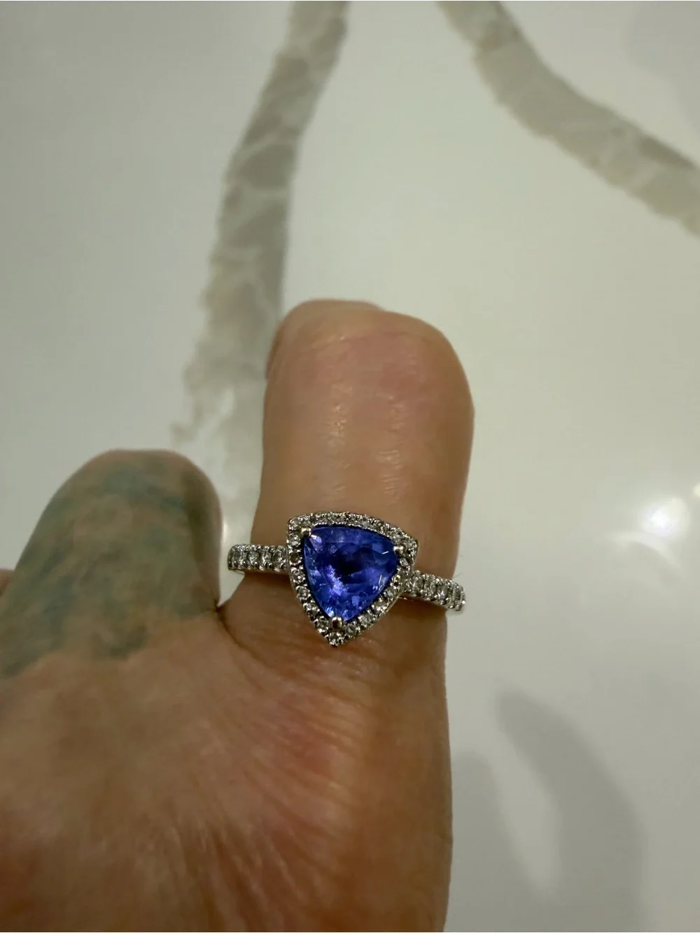 Effy Trillion-Cut white gold Tanzanite Halo Ring with Pave Band